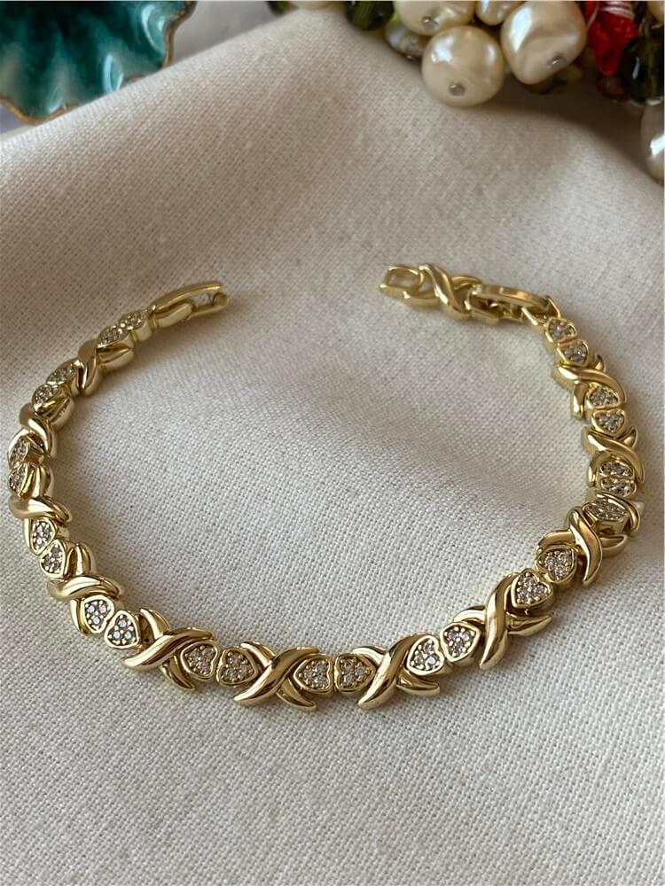 VIP 14K Kalp Detaylı X Model Bileklik