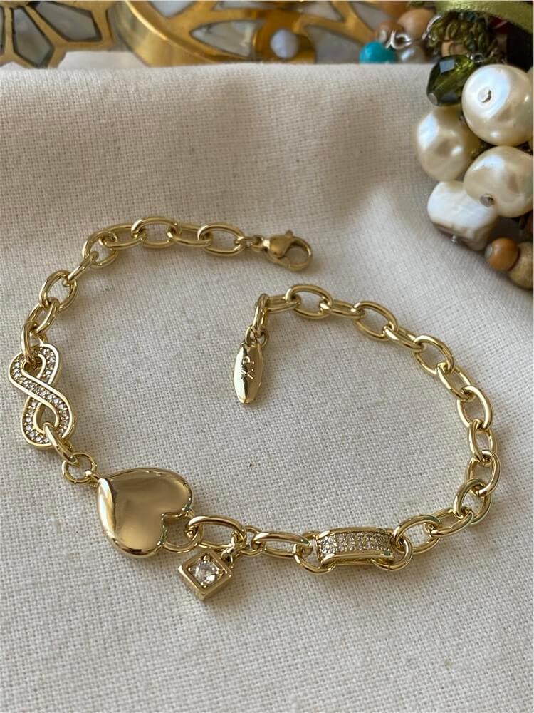 VIP 14K Kalp ve Sonsuzluk Charm Detaylı Bileklik