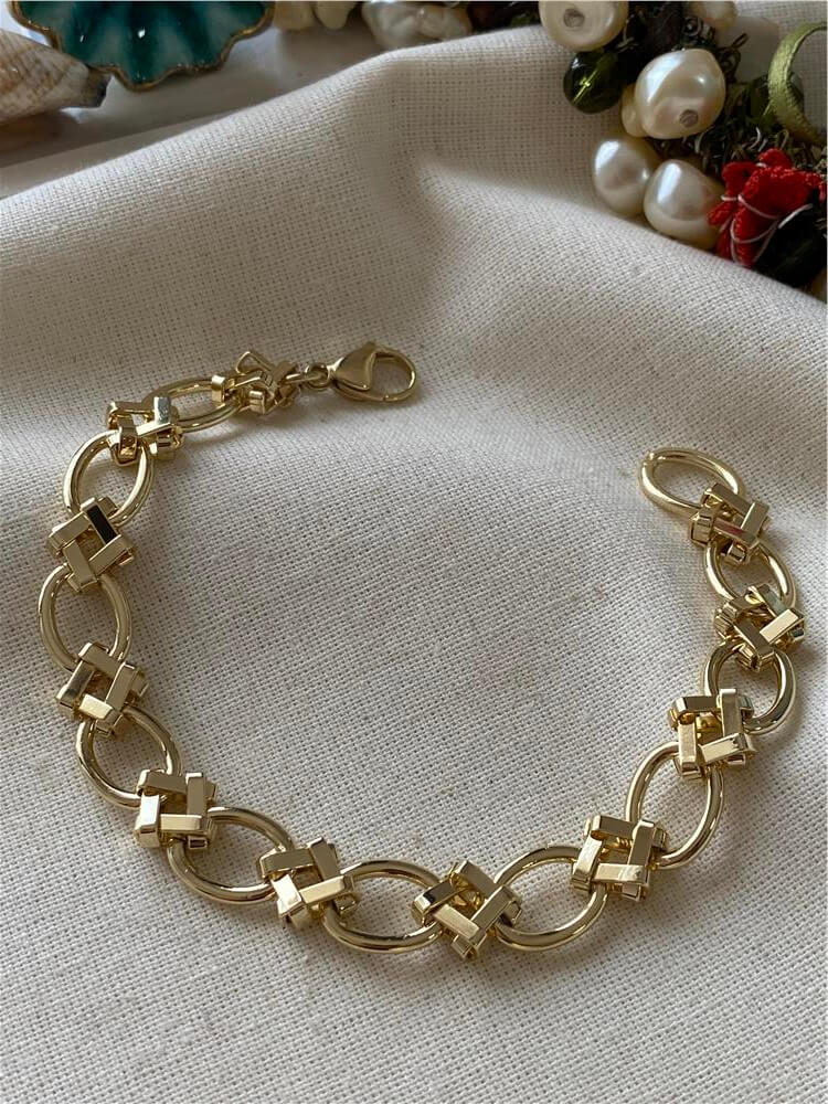 VIP 14K Küp Detaylı Oval Halkalı Bileklik