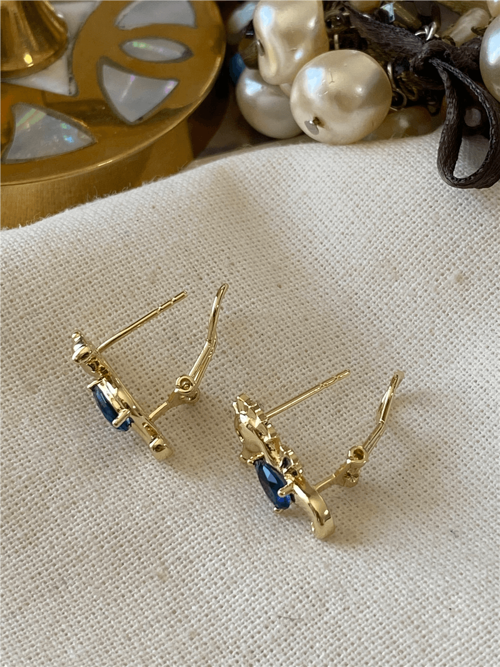 VIP 14K Mavi Taşlı Denizatı Küpe