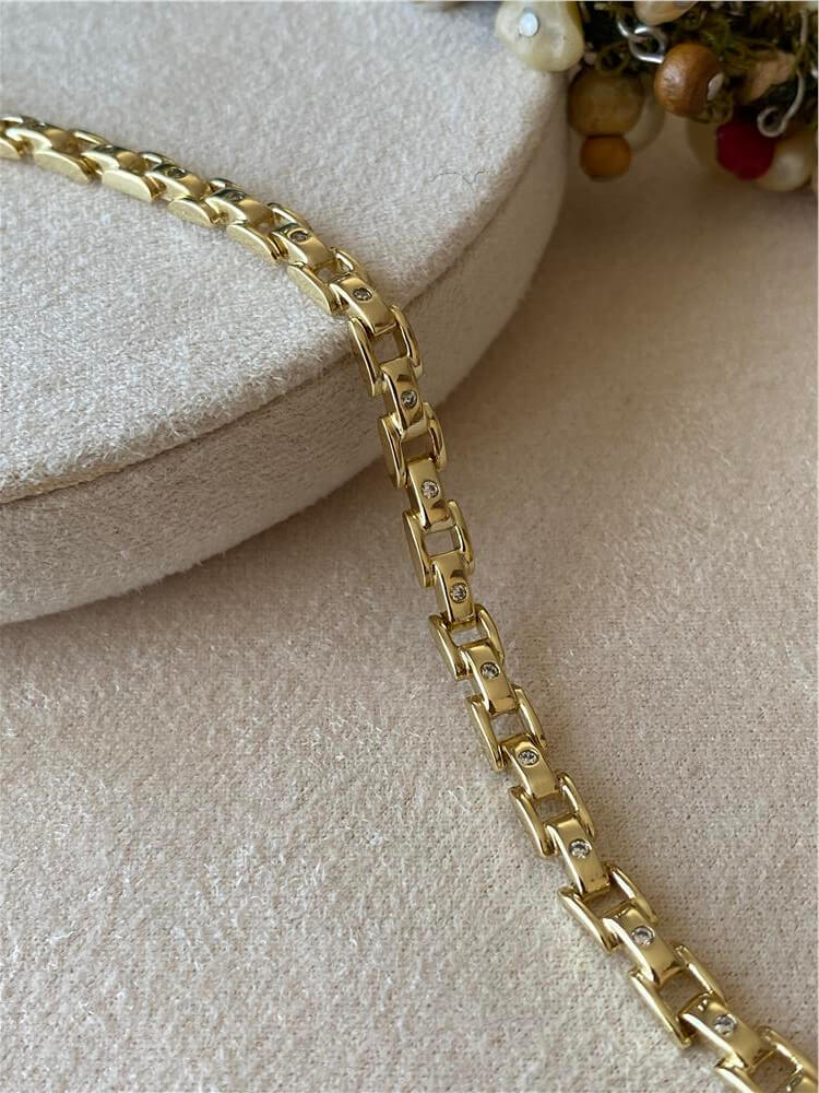 VIP 14K Mini Taş Detaylı Kalın Zincir Bileklik