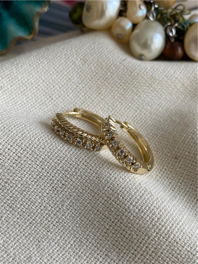 VIP 14K Mini Taşlı Halka Küpe