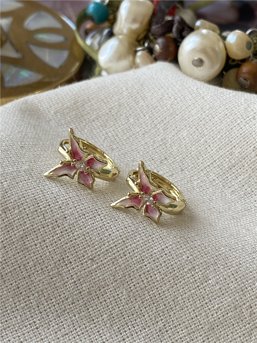 VIP 14K Minik Pembe Kelebek Küpe