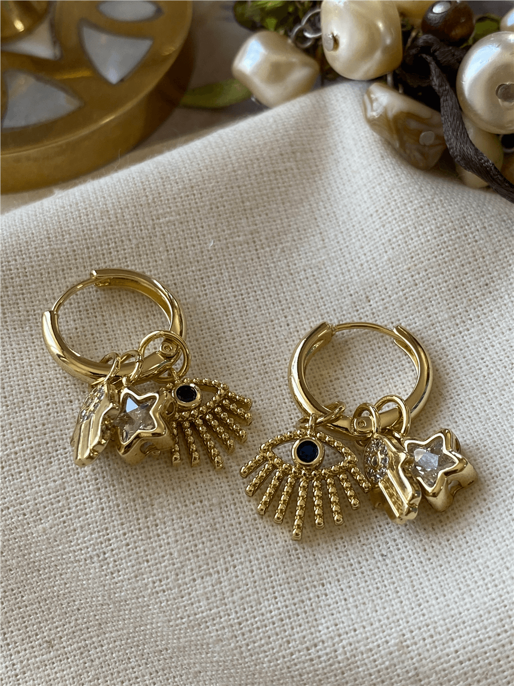 VIP 14K Mix Charmlı Mini Halka Küpe