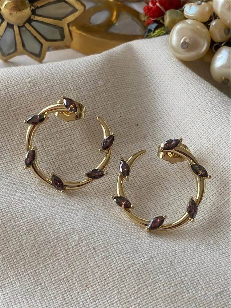 VIP 14K Mor Arpa Taşlı Ring Küpe