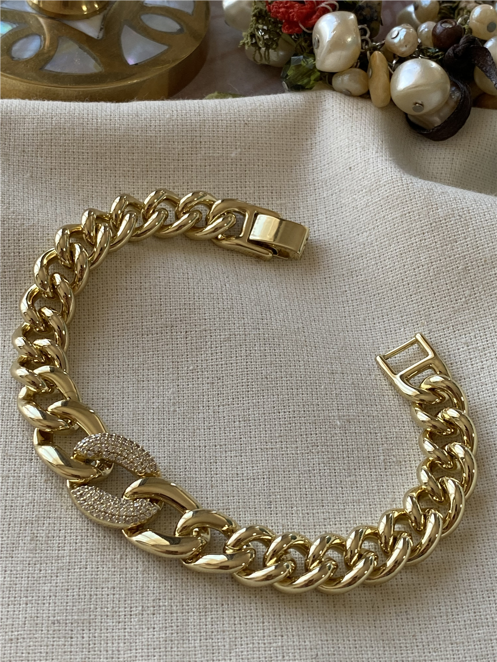 VIP 14K Ortası Oval Zincir Detaylı Bileklik