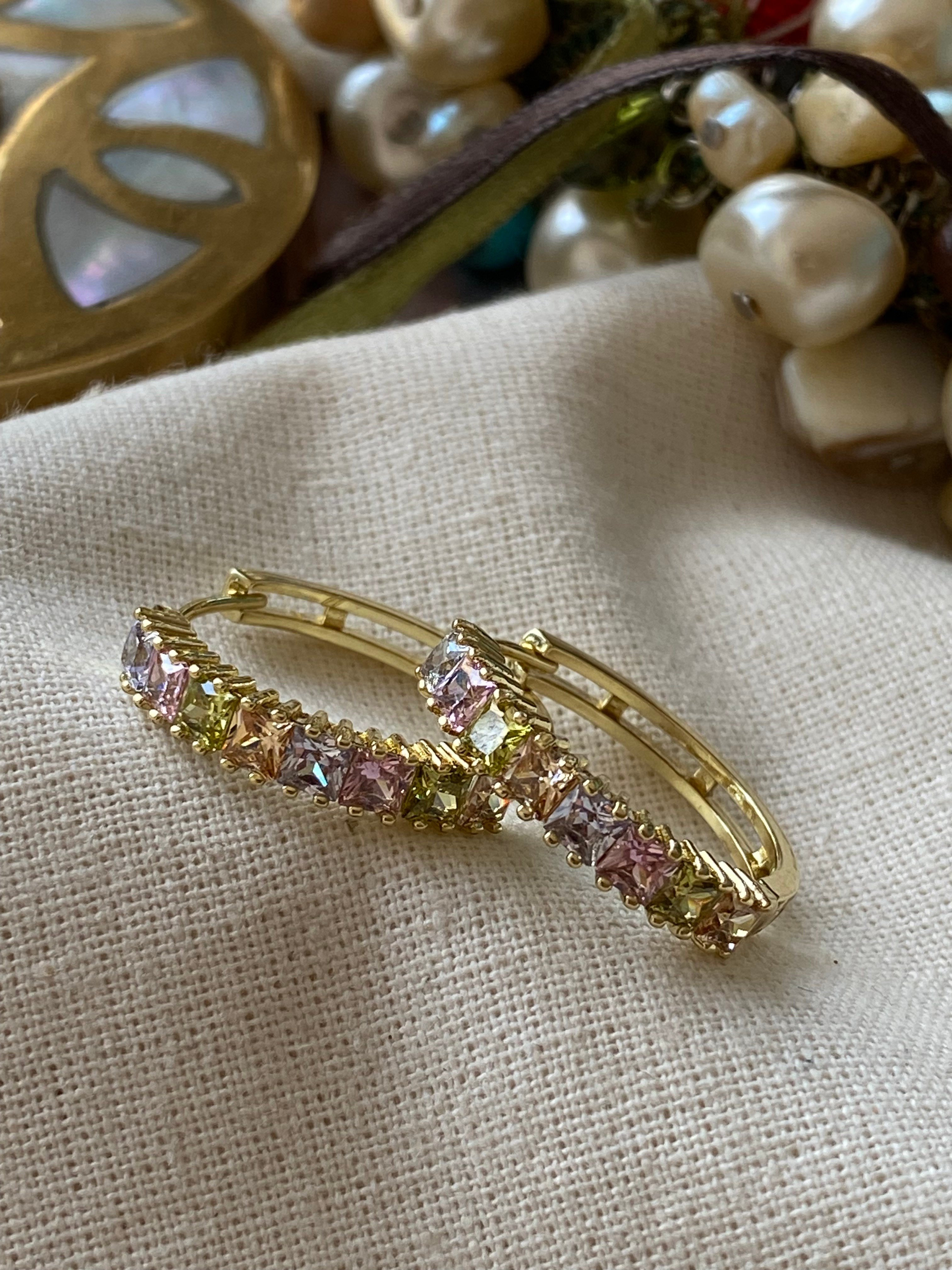 VIP 14K Pastel Taşlı Halka Küpe