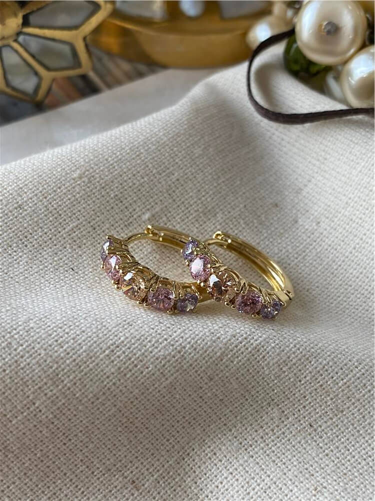 VIP 14K Pastel Taşlı Mini Halka Küpe