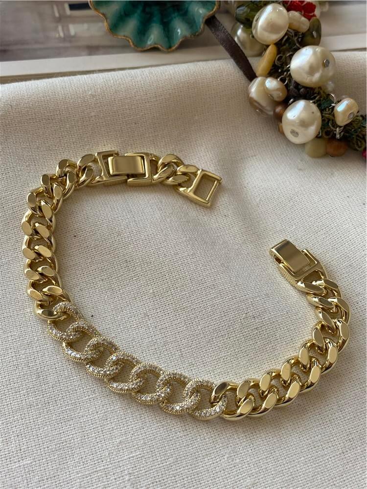 VIP 14K Paylı Taş Detaylı Kalın Zincir Bileklik