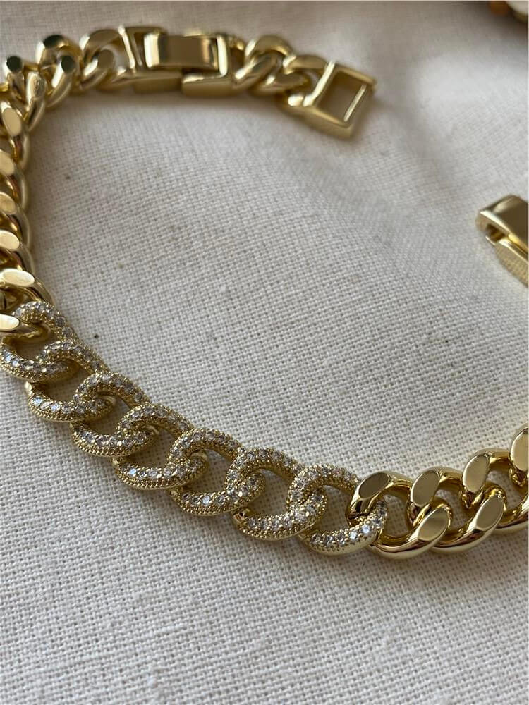 VIP 14K Paylı Taş Detaylı Kalın Zincir Bileklik