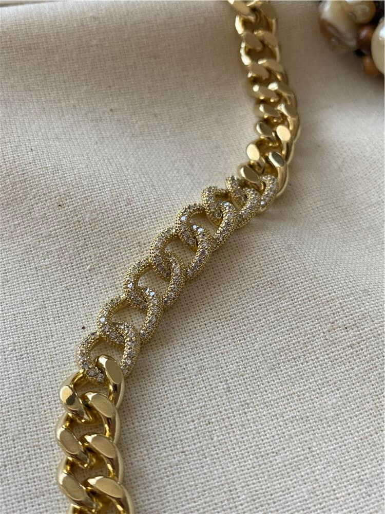 VIP 14K Paylı Taş Detaylı Kalın Zincir Bileklik