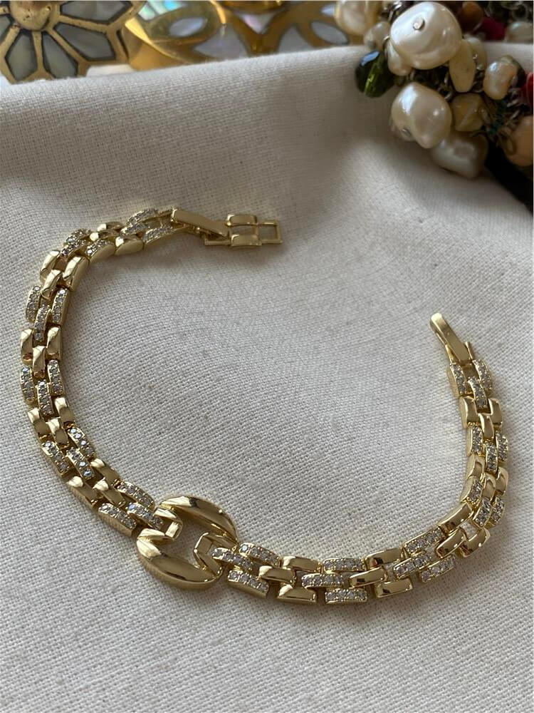 VIP 14K Plaka Detaylı Taşlı Zincir Bileklik