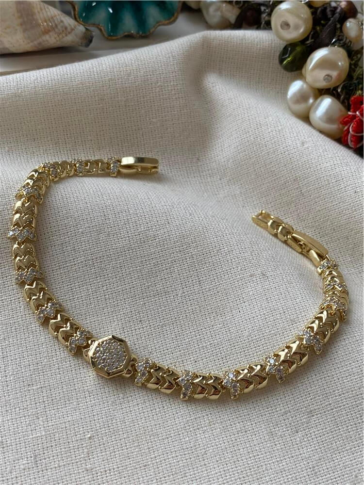 VIP 14K Sekizgen Taş Detaylı Snake Bileklik