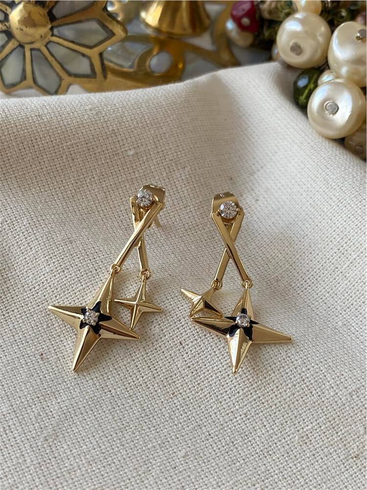 VIP 14K Siyah Mineli Kutupyıldızı Küpe