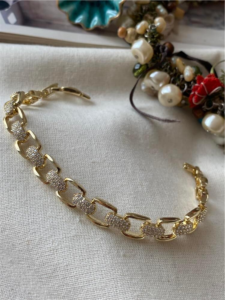 VIP 14K Taş Bağlantılı Kare Zincir Bileklik