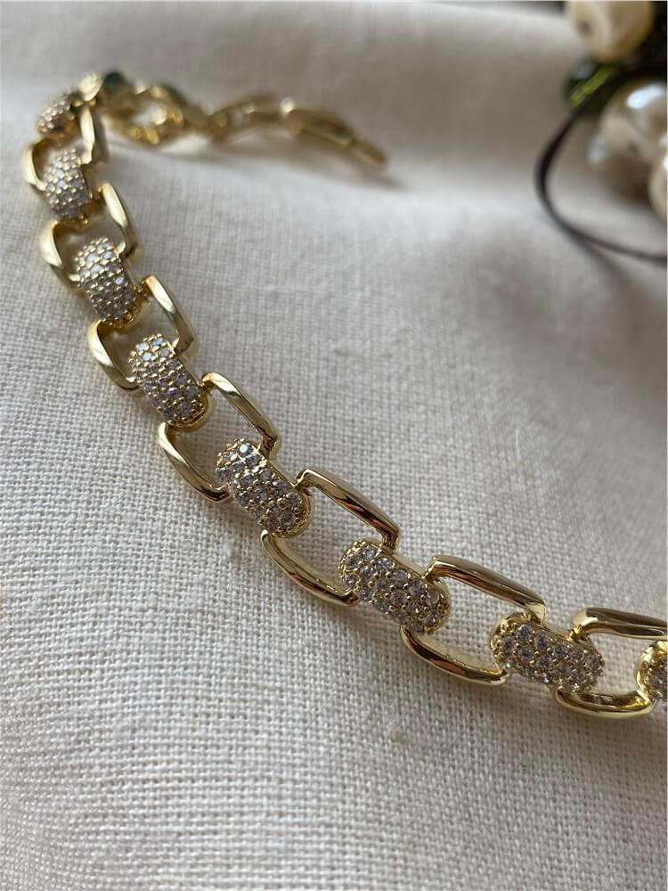 VIP 14K Taş Bağlantılı Kare Zincir Bileklik