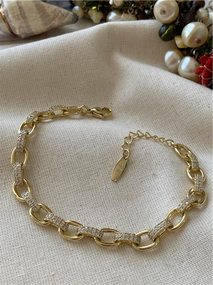 VIP 14K Taş Bağlantılı Oval Zincir Bileklik