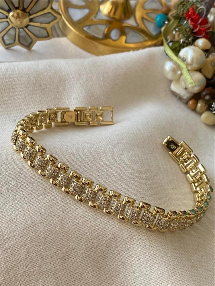 VIP 14K Taş Detaylı Geçmeli Dikdörtgen Zincir Bileklik