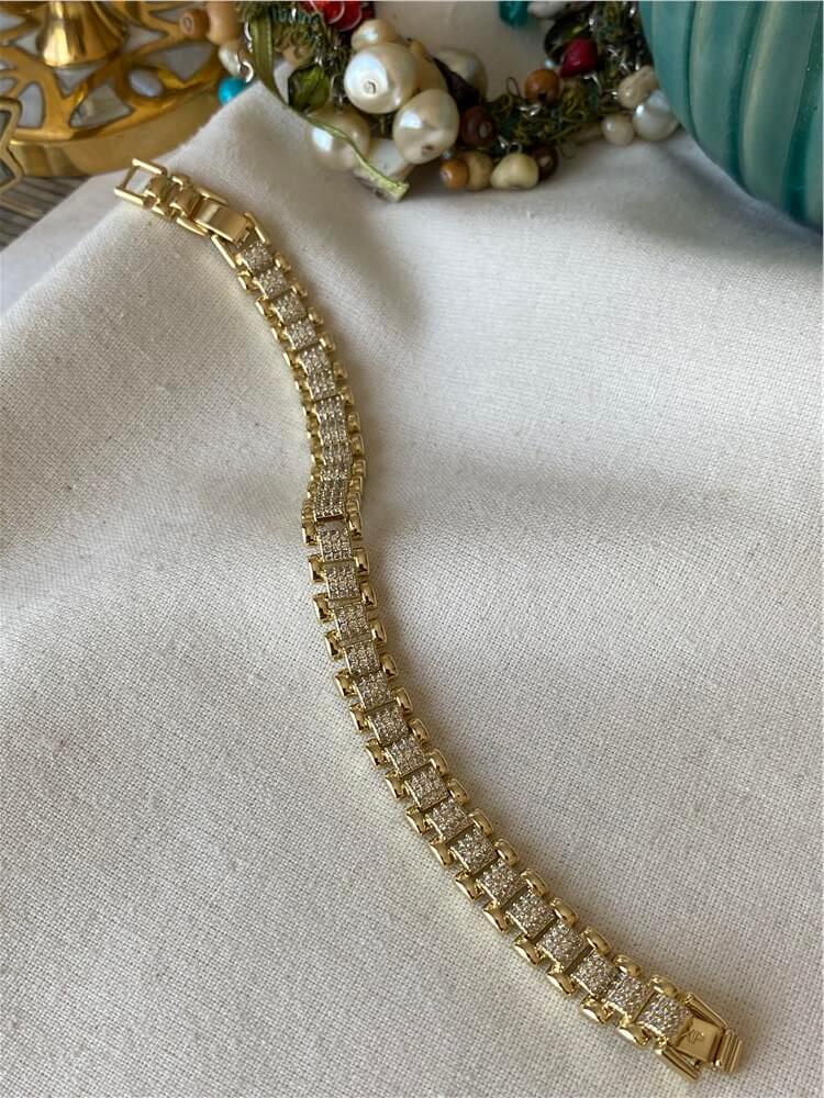 VIP 14K Taş Detaylı Geçmeli Dikdörtgen Zincir Bileklik