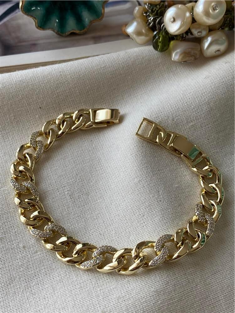 VIP 14K Taş Detaylı Kalın Zincir Bileklik