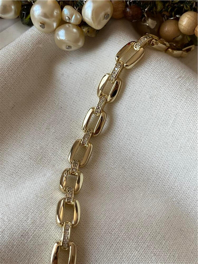 VIP 14K Taş Detaylı Oval Zincir Bileklik