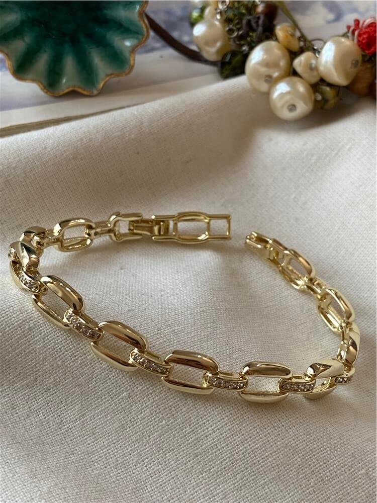 VIP 14K Taş Detaylı Oval Zincir Bileklik