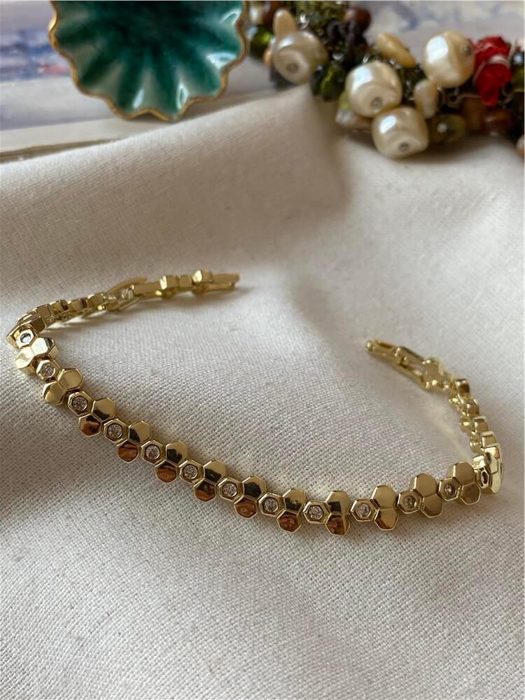 VIP 14K Taş Detaylı Petek Bileklik