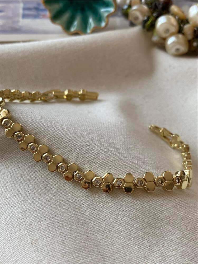 VIP 14K Taş Detaylı Petek Bileklik