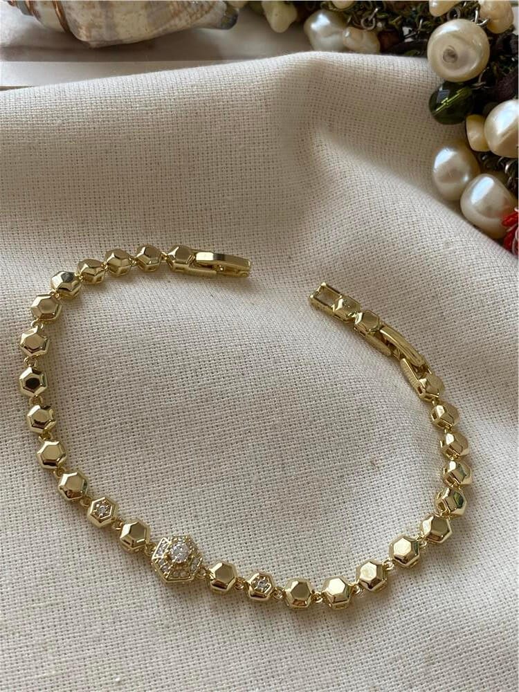 VIP 14K Taşlı Altıgen Model Bileklik