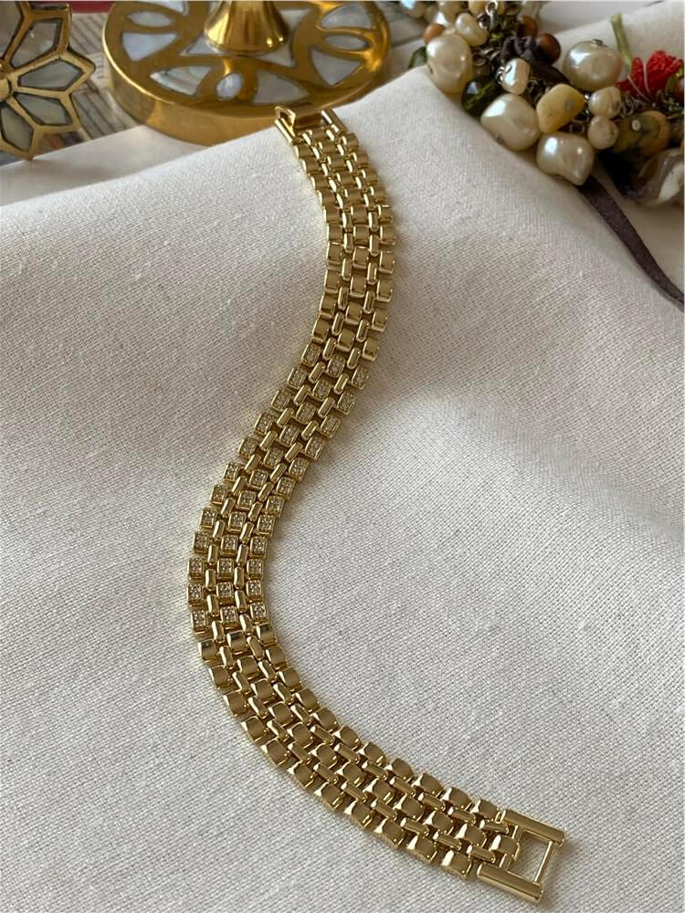 VIP 14K Taşlı Blok Örme Bileklik