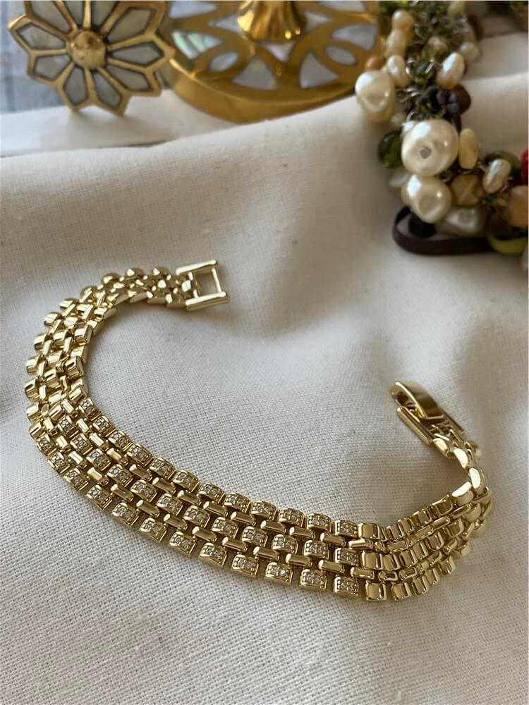 VIP 14K Taşlı Blok Örme Bileklik