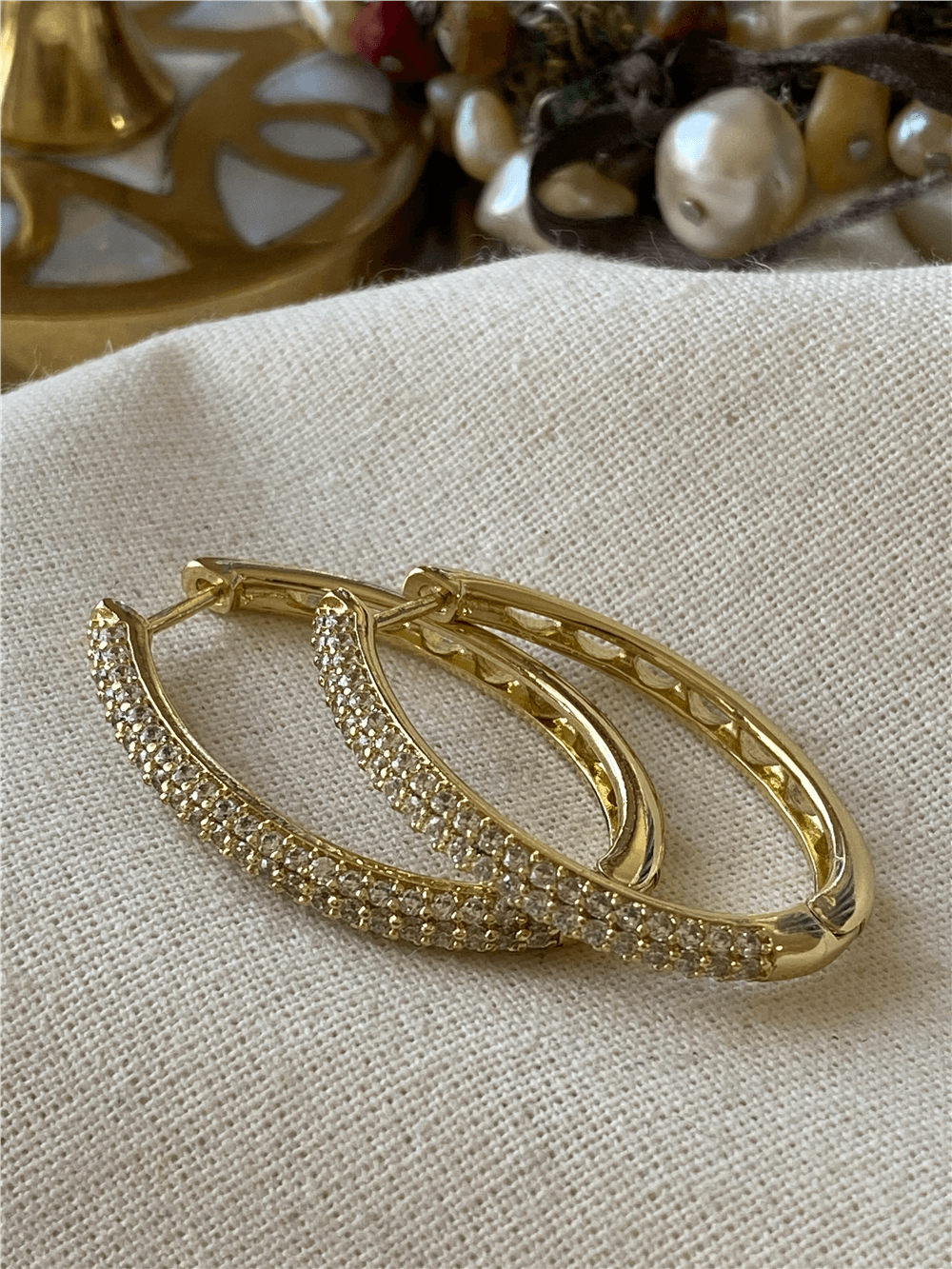 VIP 14K Taşlı Büyük Oval Küpe