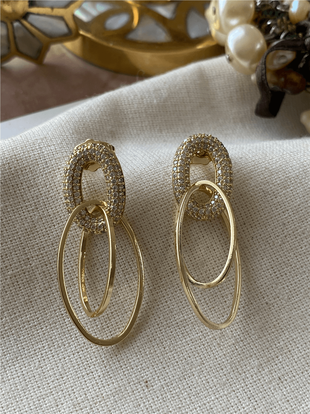 VIP 14K Taşlı Çift Oval Halka Küpe
