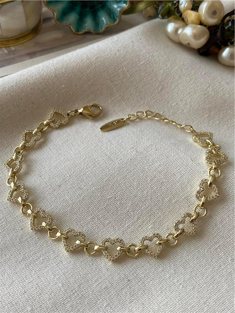 VIP 14K Taşlı Çıtır Kalp Bileklik