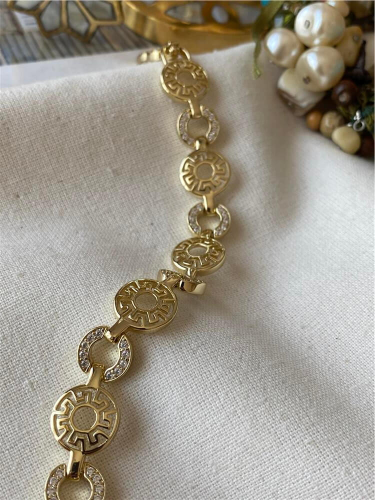 VIP 14K Taşlı Desenli Yuvarlak Halkalar Bileklik