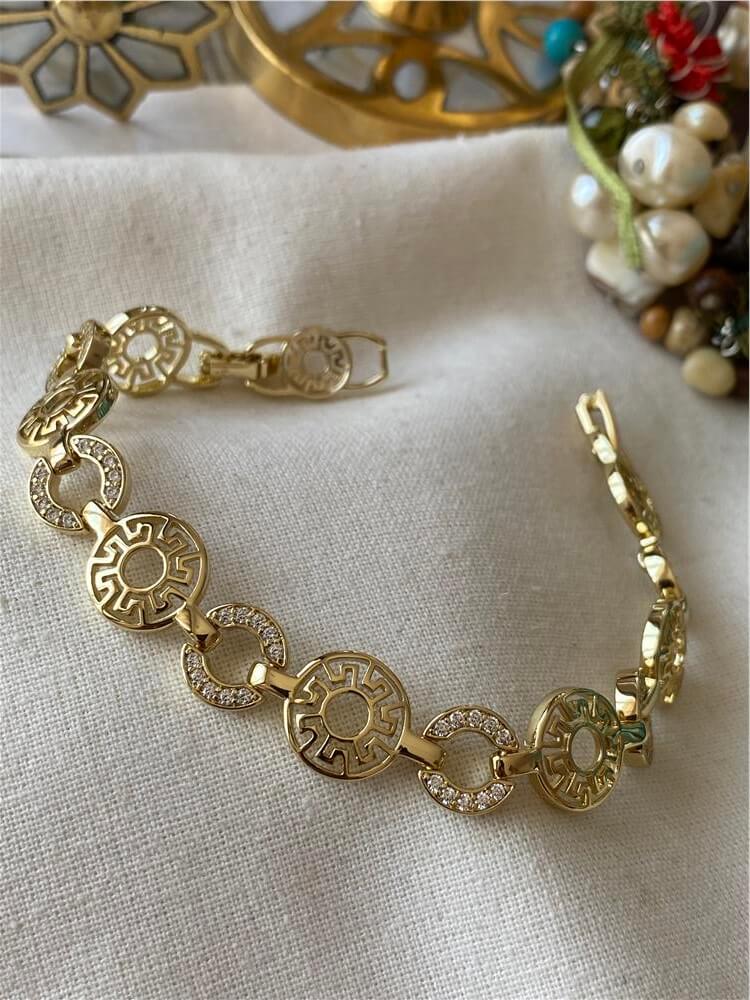 VIP 14K Taşlı Desenli Yuvarlak Halkalar Bileklik