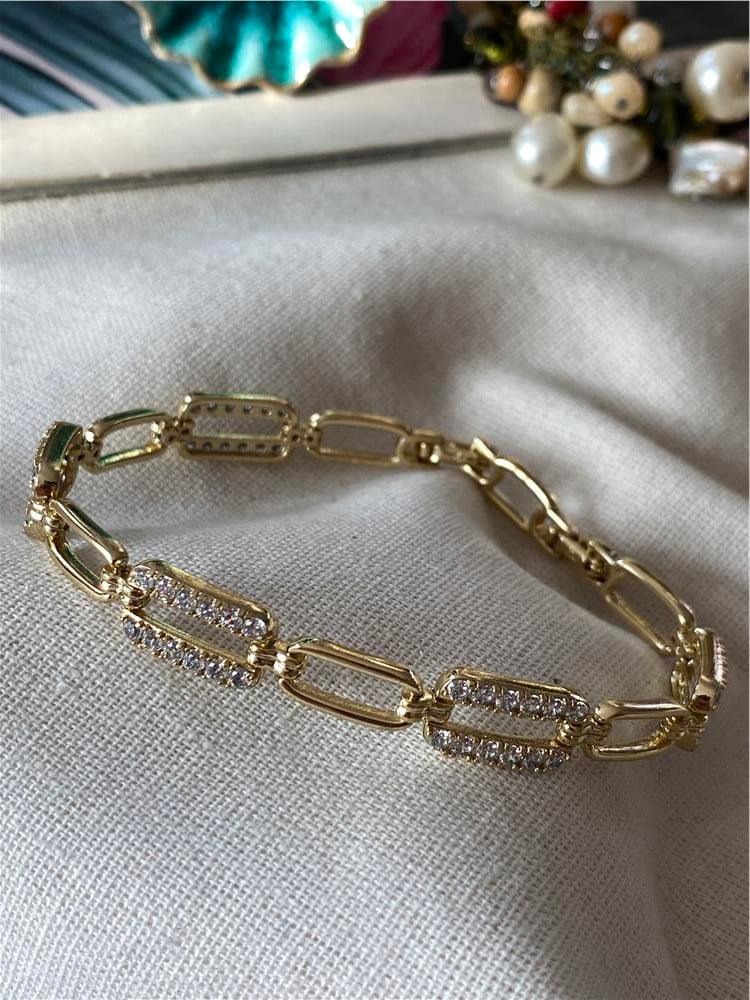 VIP 14k Taşlı Dikdörtgen Zincir Bileklik