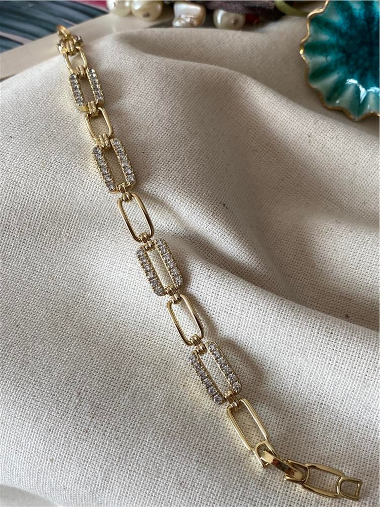 VIP 14k Taşlı Dikdörtgen Zincir Bileklik