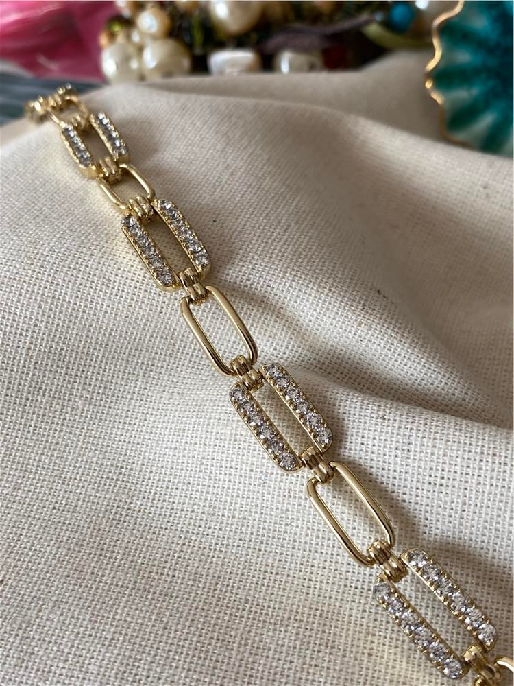 VIP 14k Taşlı Dikdörtgen Zincir Bileklik