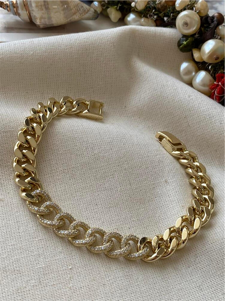 VIP 14K Taşlı Ezme Kalın Zincir Bileklik