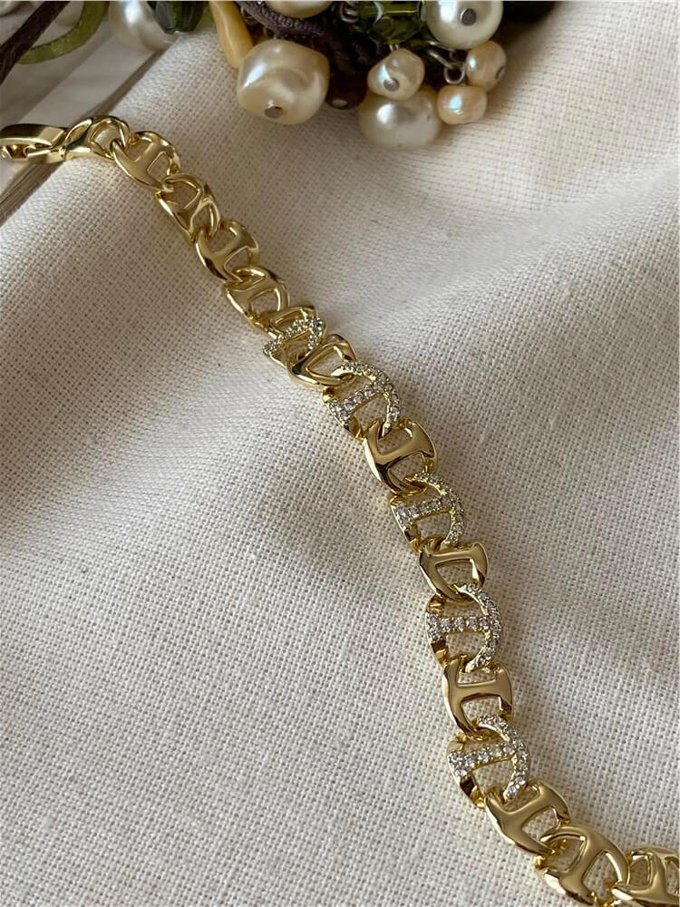 VIP 14K Taşlı Geçmeli Düğme Bileklik