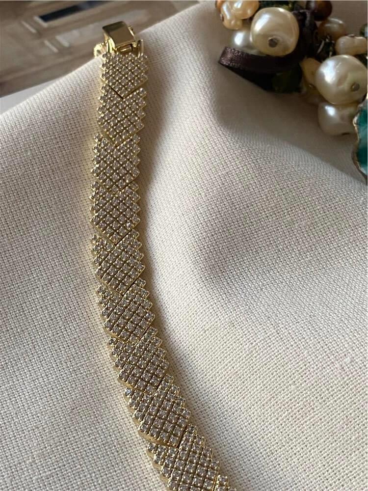 VIP 14K Taşlı Geniş Arrow Örme Bileklik