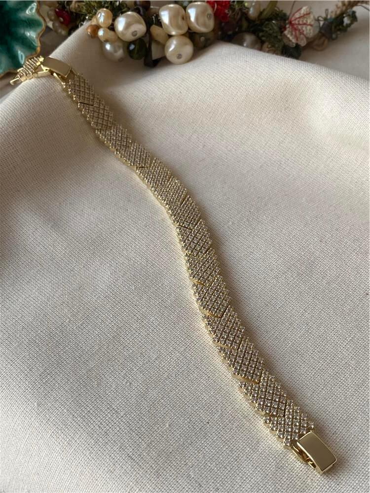 VIP 14K Taşlı Geniş Arrow Örme Bileklik