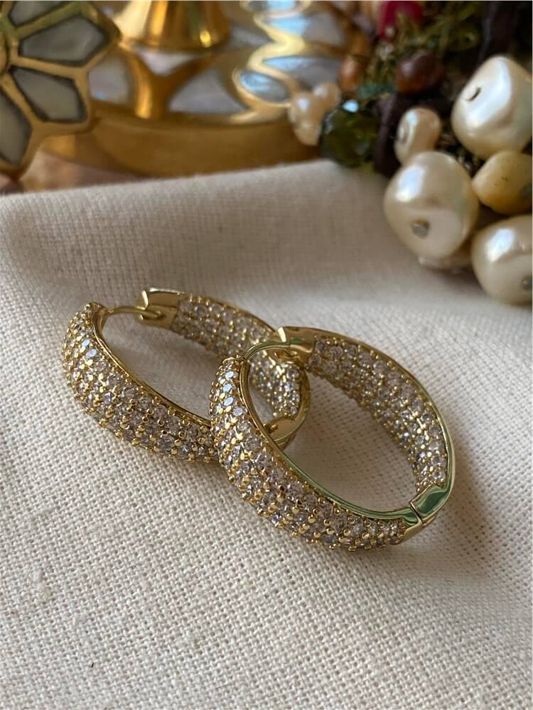 VIP 14K Taşlı Geniş Halka Küpe