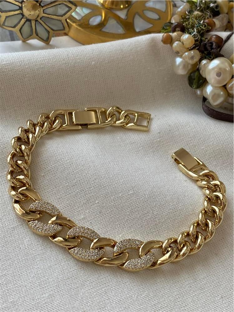 VIP 14K Taşlı Geniş Zincir Bileklik