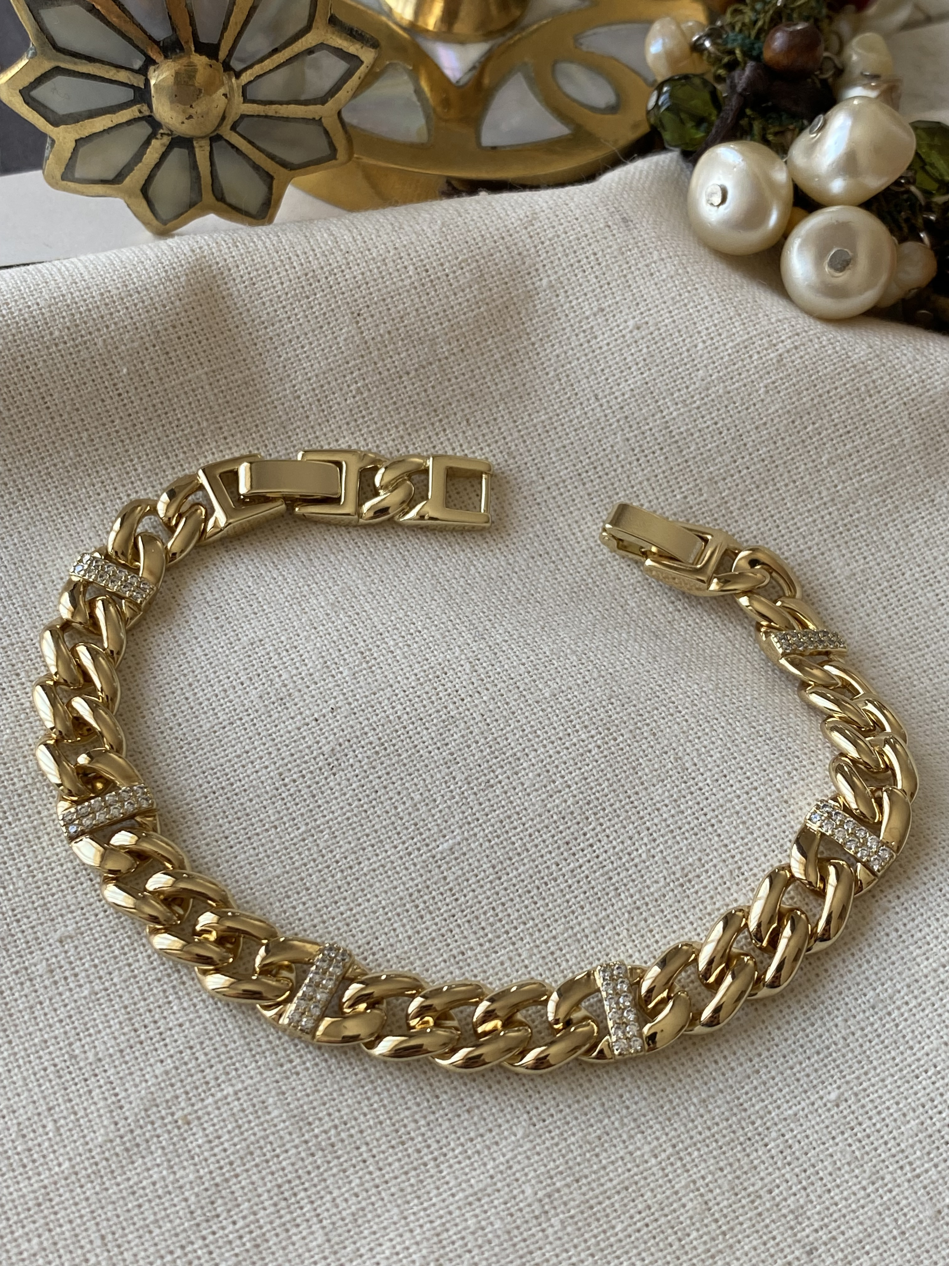 VIP 14K Taşlı Hat Detaylı Zincir Bileklik