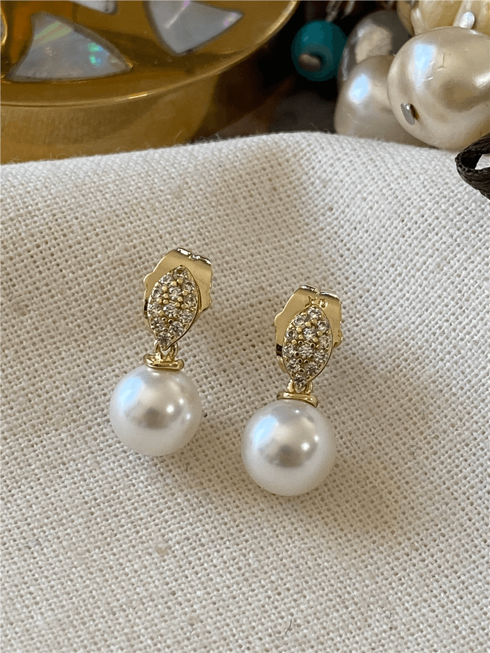 VIP 14K Taşlı İnci Küpe