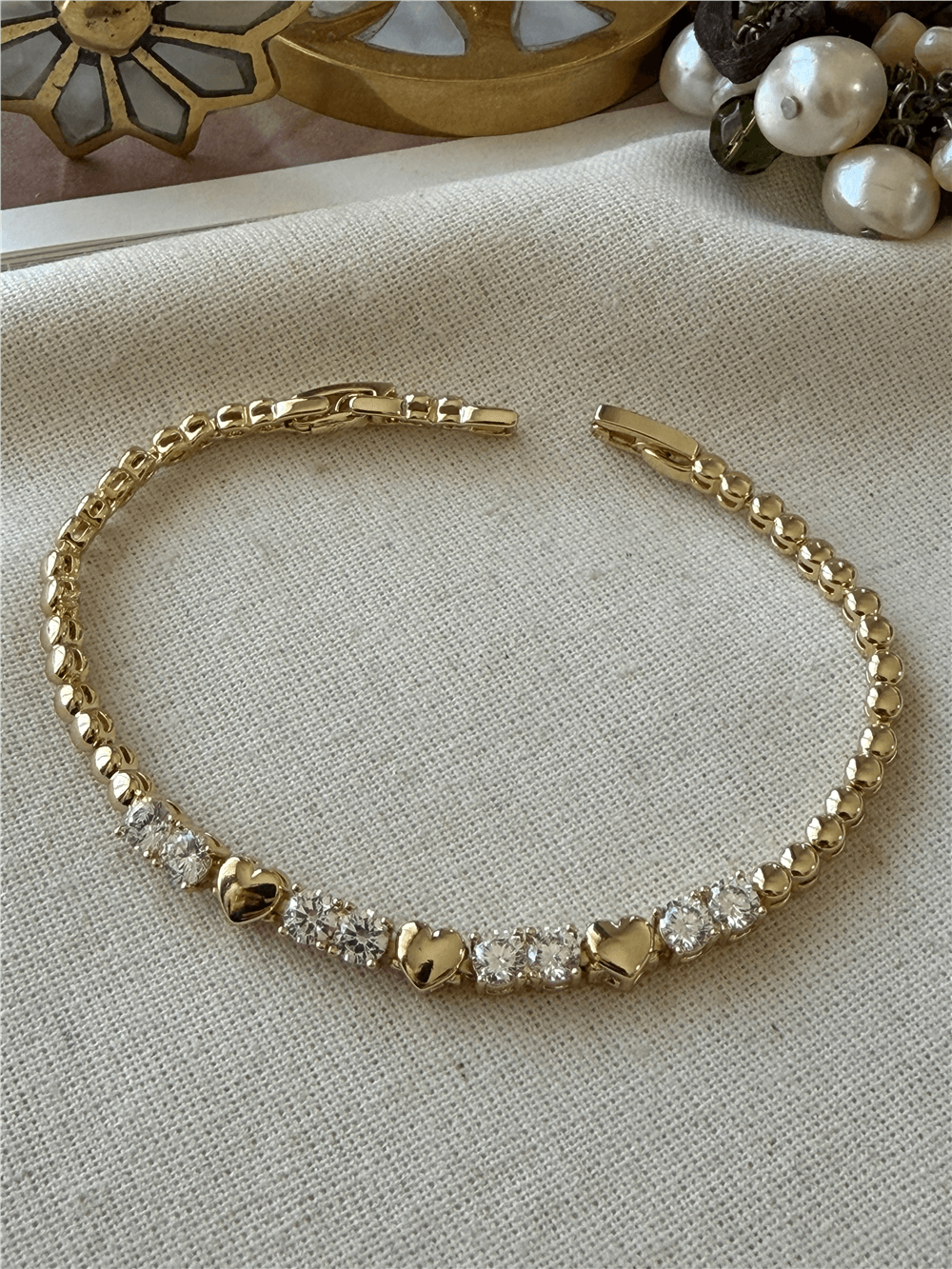VIP 14K Taşlı Kalp Detaylı Bileklik