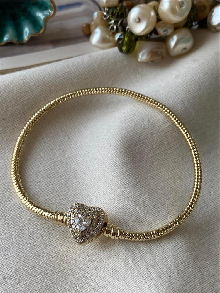 VIP 14K Taşlı Kalp Model Klipsli Bileklik