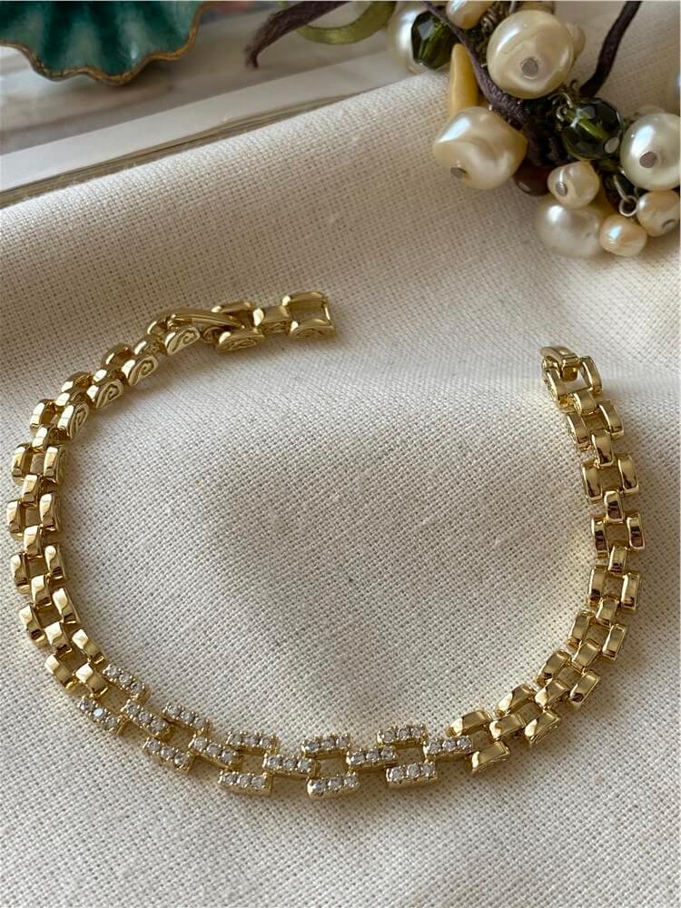 VIP 14K Taşlı Kare Form Rlx Zincir Bileklik